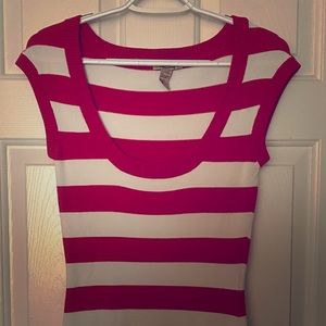 Forever 21 Red and White Striped Scoop Neck Top -L